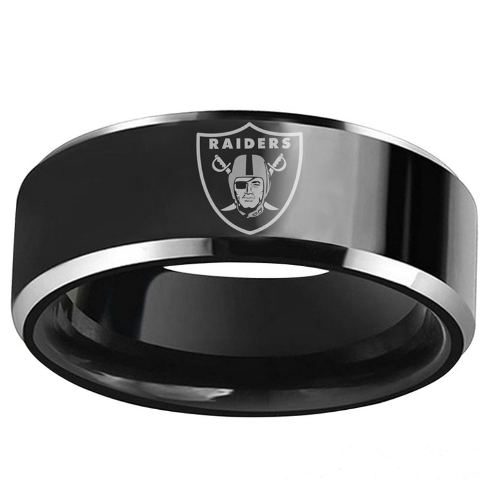 Oakland Raiders Stainless Steel Wedding Band Ring